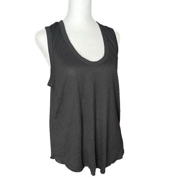 Topshop US 10 Blouse Sleeveless Scoop Neck Top Solid Black Basic Tee - Picture 5 of 7